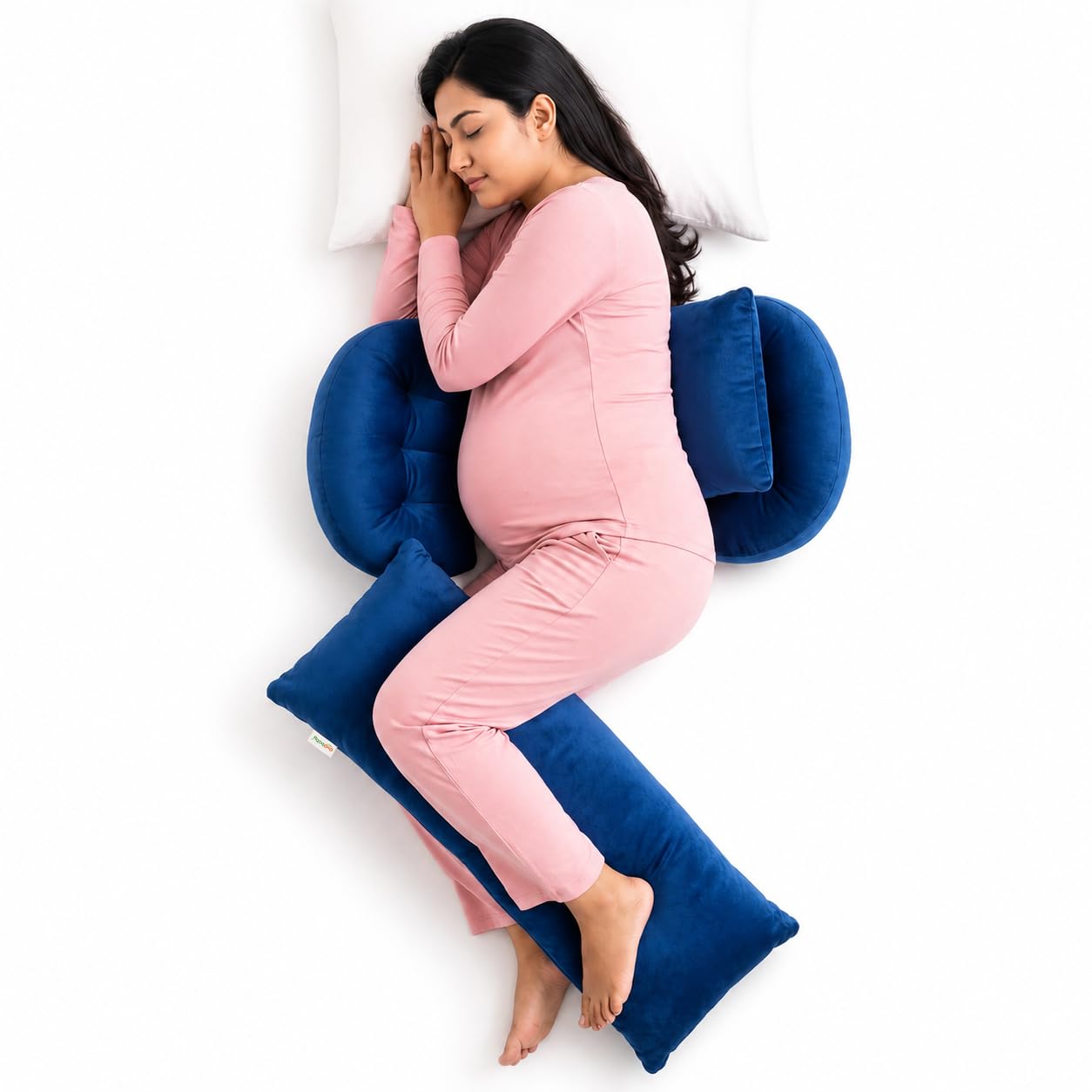 OYO BABY Maternity Pillow Bundle for New Moms | Plush Velvet Pregnancy and Nursing Pillow Set | 4-Piece Adjustable Body Pillow for Belly, Back and Hip Support - Royal Blue-image-19