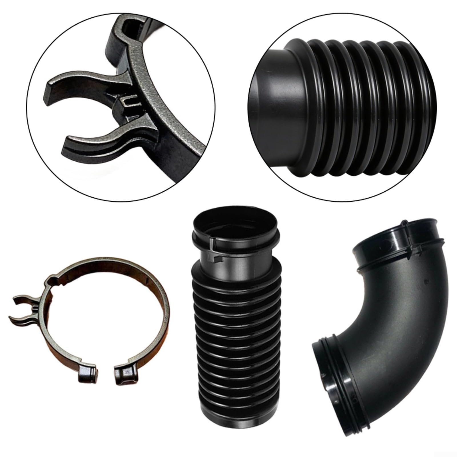 Kit de conducto de soplador de hojas, manguera corrugada flexible, abrazadera de tubo doblada, optimización del flujo de aire para BR800 BR800X BR450 BR700 SR450 plástico negro 3 piezas fácil