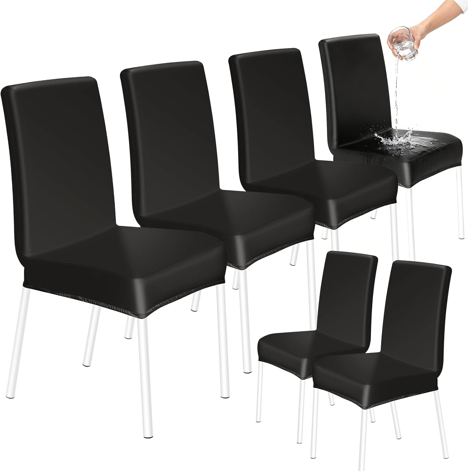 Lot de 6 housses de chaise de salle à manger à dossier haut extensibles et lavables en similicuir – Protection universelle pour salle à manger, cuisine, hôtel, restaurant, maison, mariage