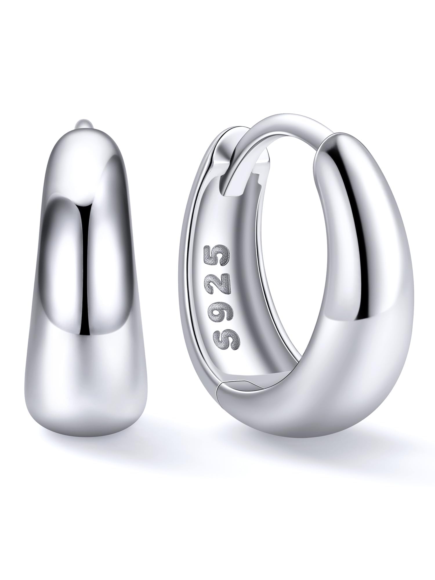 ChicSilver Solid 925 Sterling Silver Chunky Hoop Earrings for Women, 8-14MM