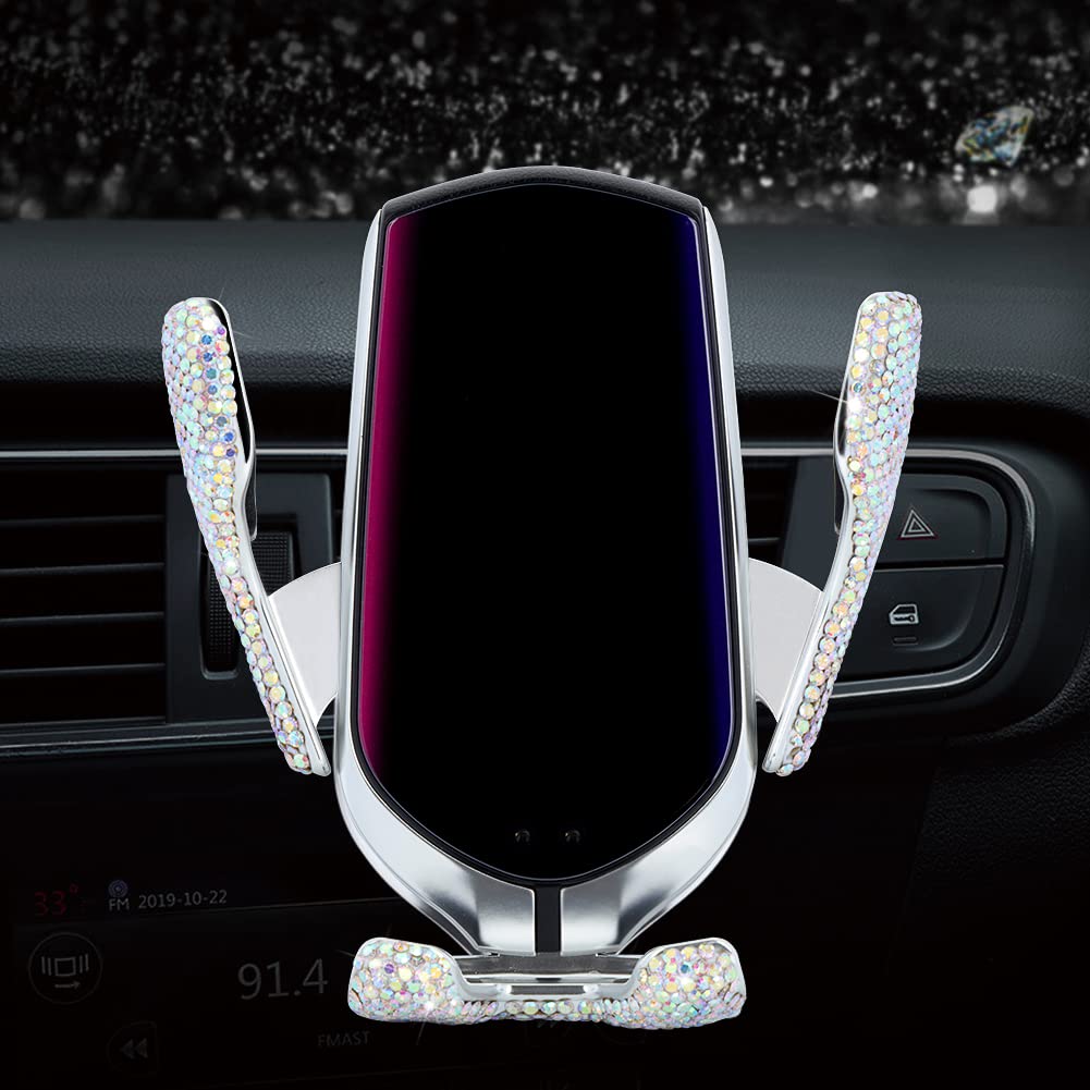 eing Bling Car Phone Mount, Cell Phone Holder for Car, Wireless USB Car Charger, Dashboard Cup Phone Holder, Automatic Clamping Fast Charger Compatible with iPhone Xs Max XR X 8 - AB Color