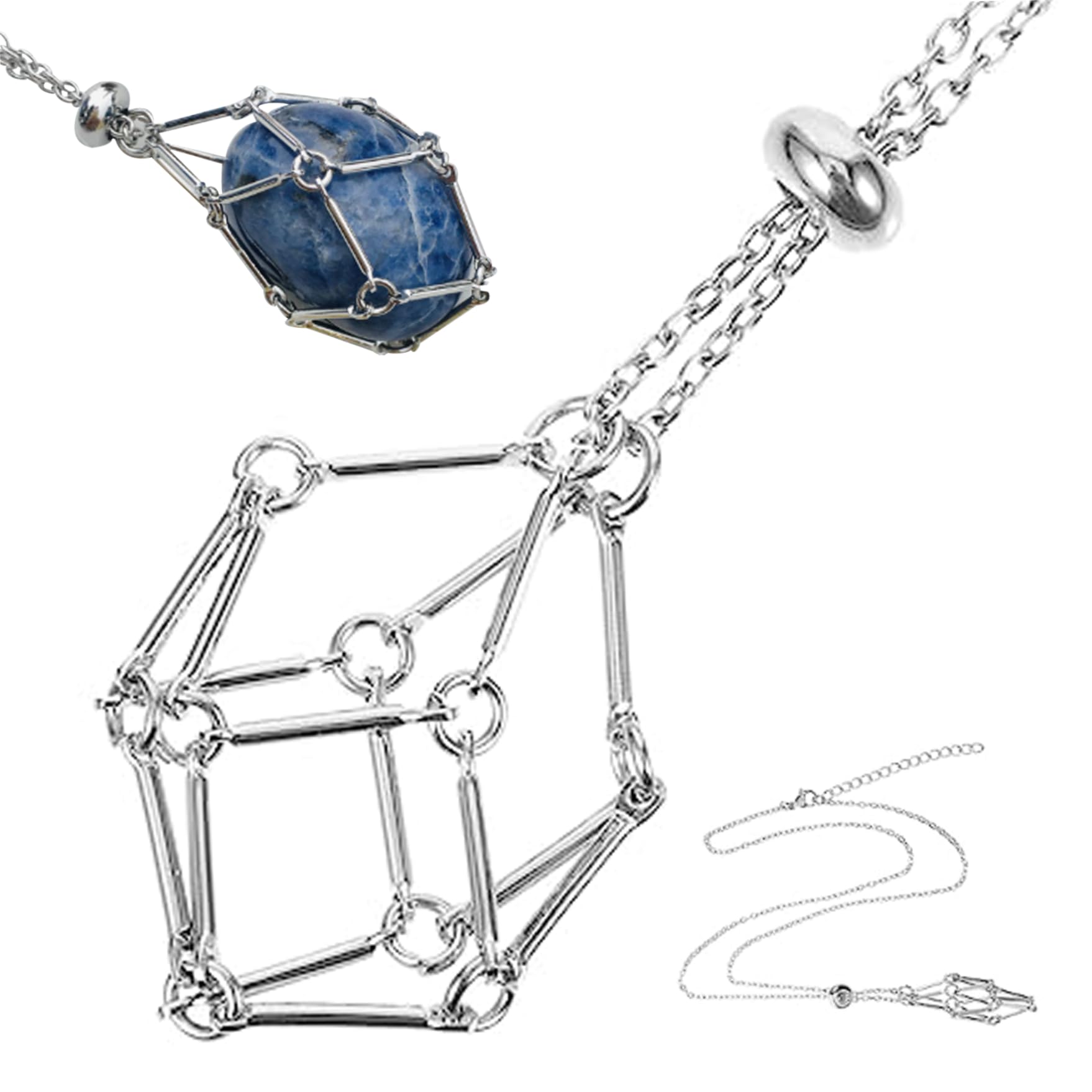 Jorzer Collana di Cristallo con Gabbia di Cristallo Intrecciata in Metallo, Portacollana di Ricambio con Pietra Vuota, Collana con Gabbia di Corda per Pendenti, Creazione di Gioielli in Pietra