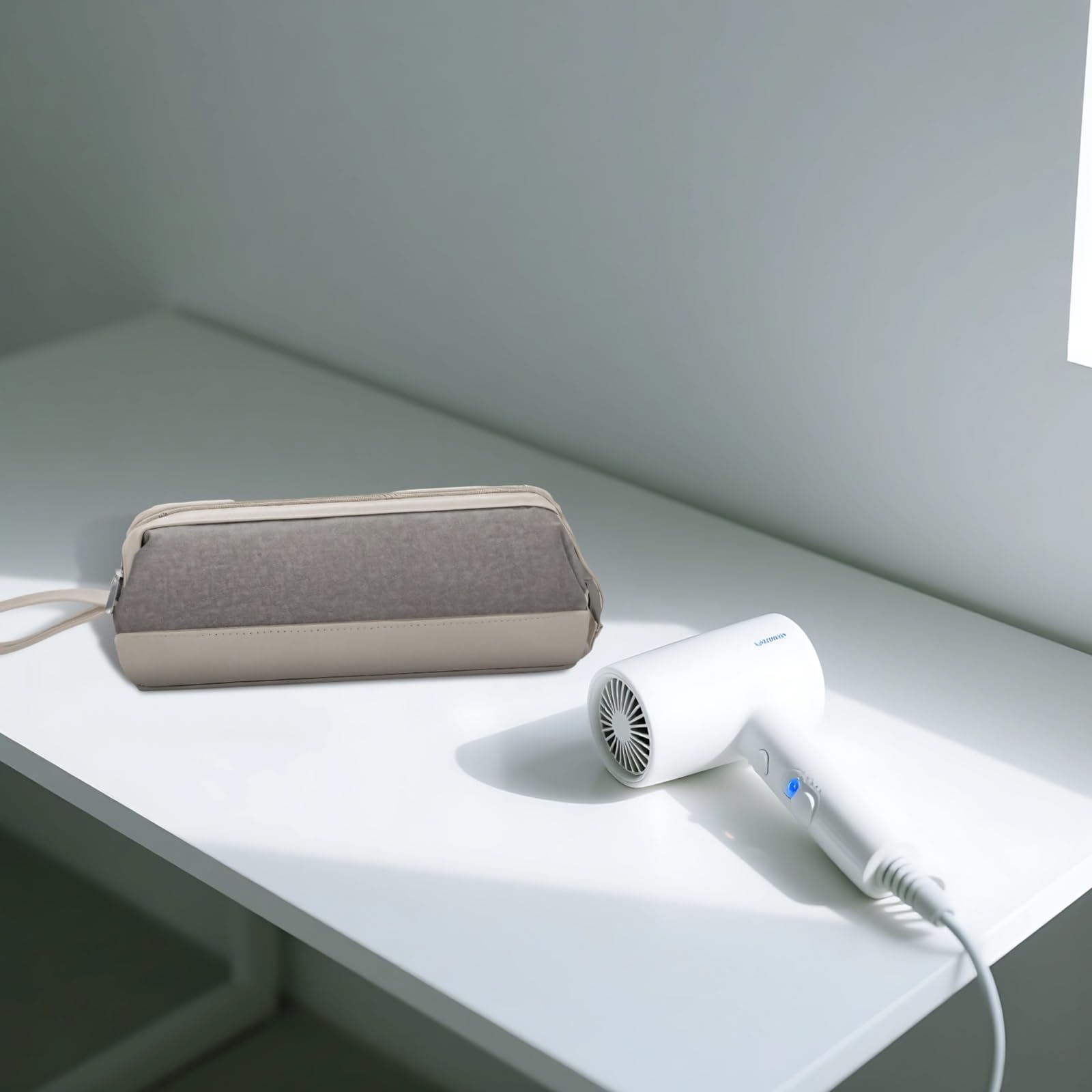 2 STK. Haartrockner-Reisetasche, wasserfeste Nylon-Aufbewahrungsbox für Dyson- und Shark-Haartrockner, mit Stauraum für Zubehör, praktisch für Reise und Ordnung, für mehr Übersicht, hellgrau