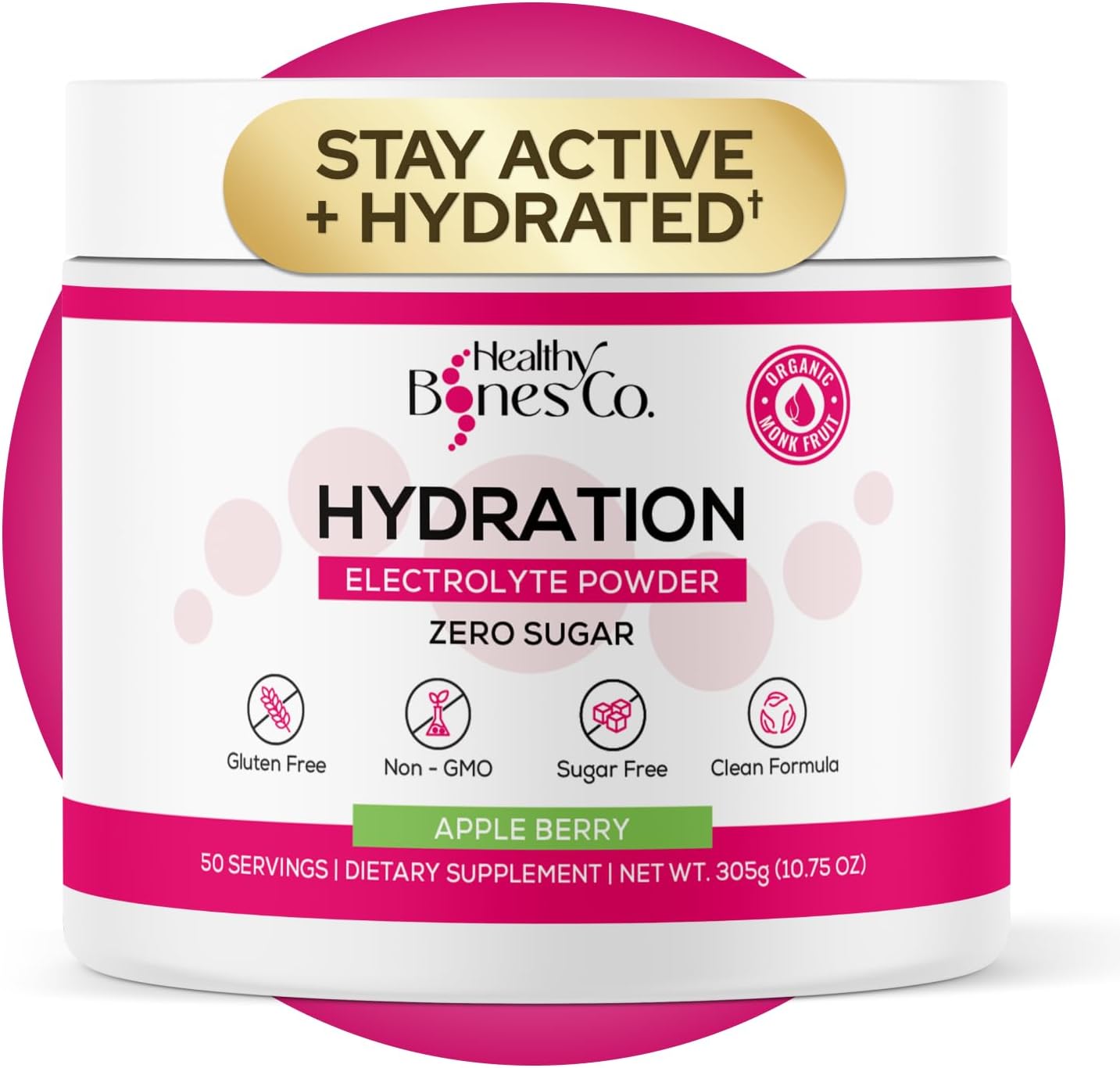 Mezcla de bebida en polvo de electrolitos sin azúcar, hidratación rápida, endulzada naturalmente con fruta de monje orgánica, sabor a baya de