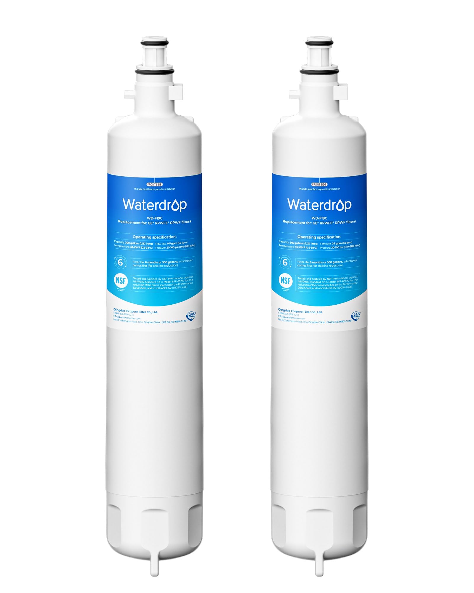 Waterdrop Replacement for GE® RPWFE®, RPWF (Built-in CHIP) Refrigerator Water Filter, Compatible with GFE28GYNFS, GFE28GELDS, PFE28KELDS, PFE28KYNFS, GFD28GELDS, PWE23KELDS, 2 Filters