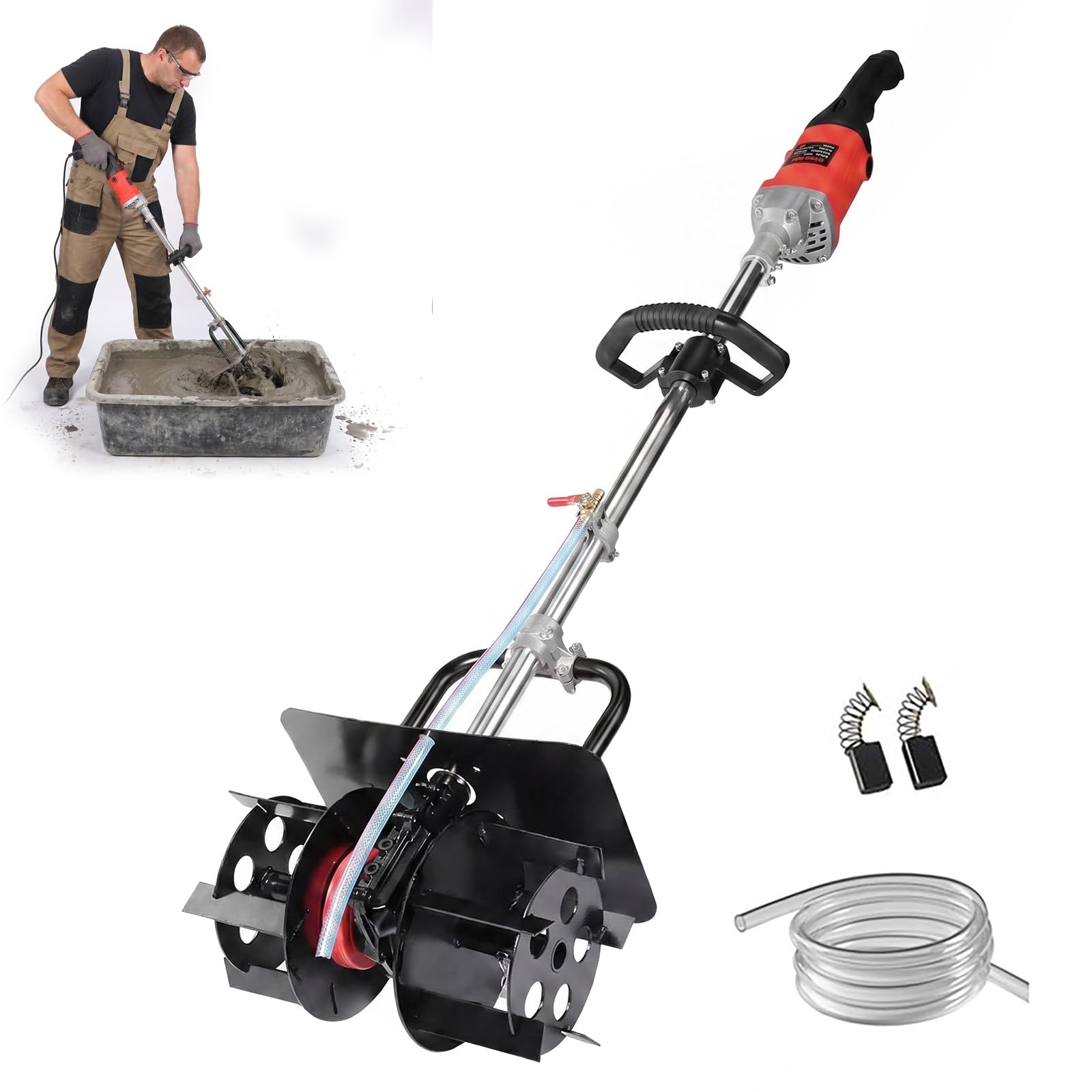 Betoniera elettrica portatile con tubo dell'acqua da 10 m, 6 velocità regolabili, agitatore a pale, miscelatore portatile per malta e fanghi per miscelare cemento, malta e vernici