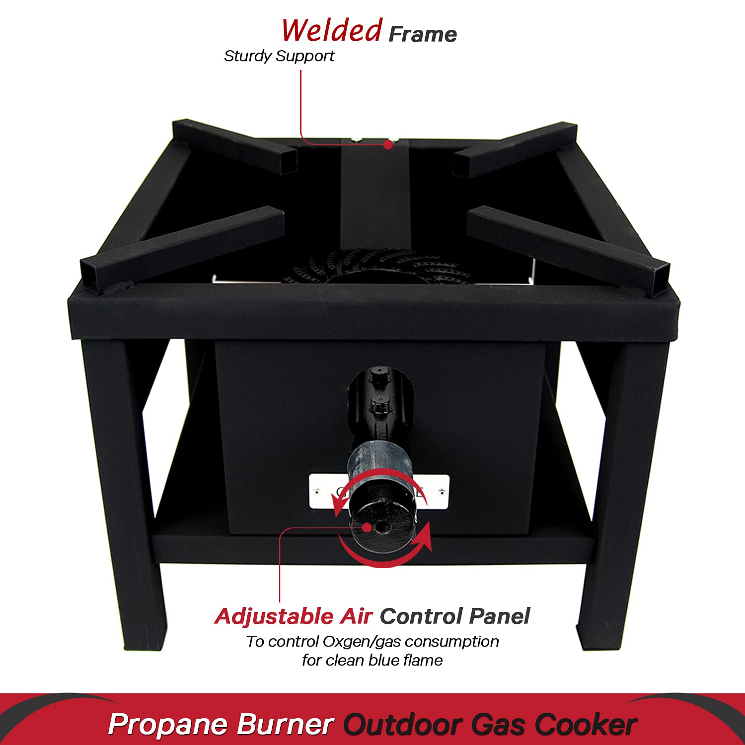 GasOne B5250 100,000 BTU Square HeavyDuty Propane Burner Outdoor Gas Cooker with Adjustable 0