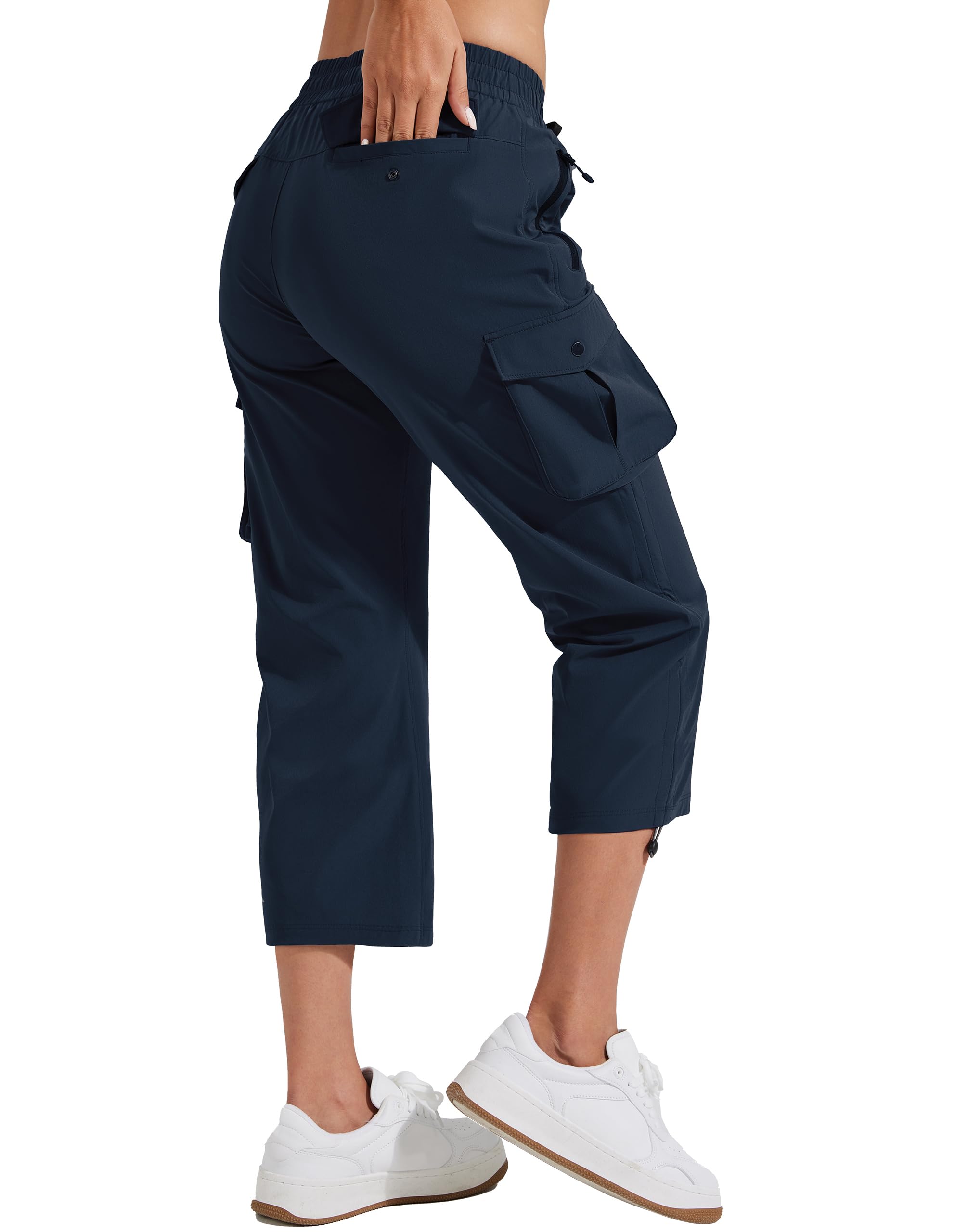 Pioneer Camp Pantacourt Femme Été Leicht Pantalons 3/4 Cargo Occasionnel Pantalon Corsaire Ceinture Élastique Capri RandonnéE avec 6 Poches