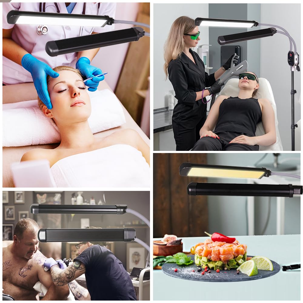 Luz LED 50W Doble Brazo con Trípode, Ajustable Brillo y Temperatura de Color para Maquillaje, Relleno de Luz, Extensiones de Pestañas, Tatuajes, Estética Facial, Fotografía/Video de Estudio