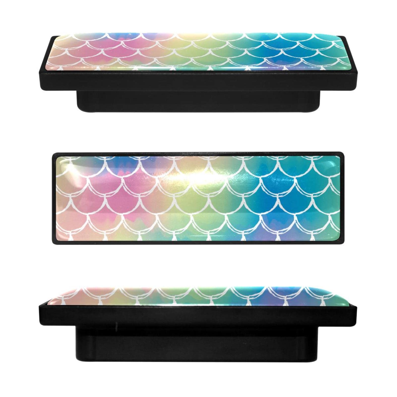 Boutons de placard de cuisine rectangulaires motif écailles de sirène lot de 4