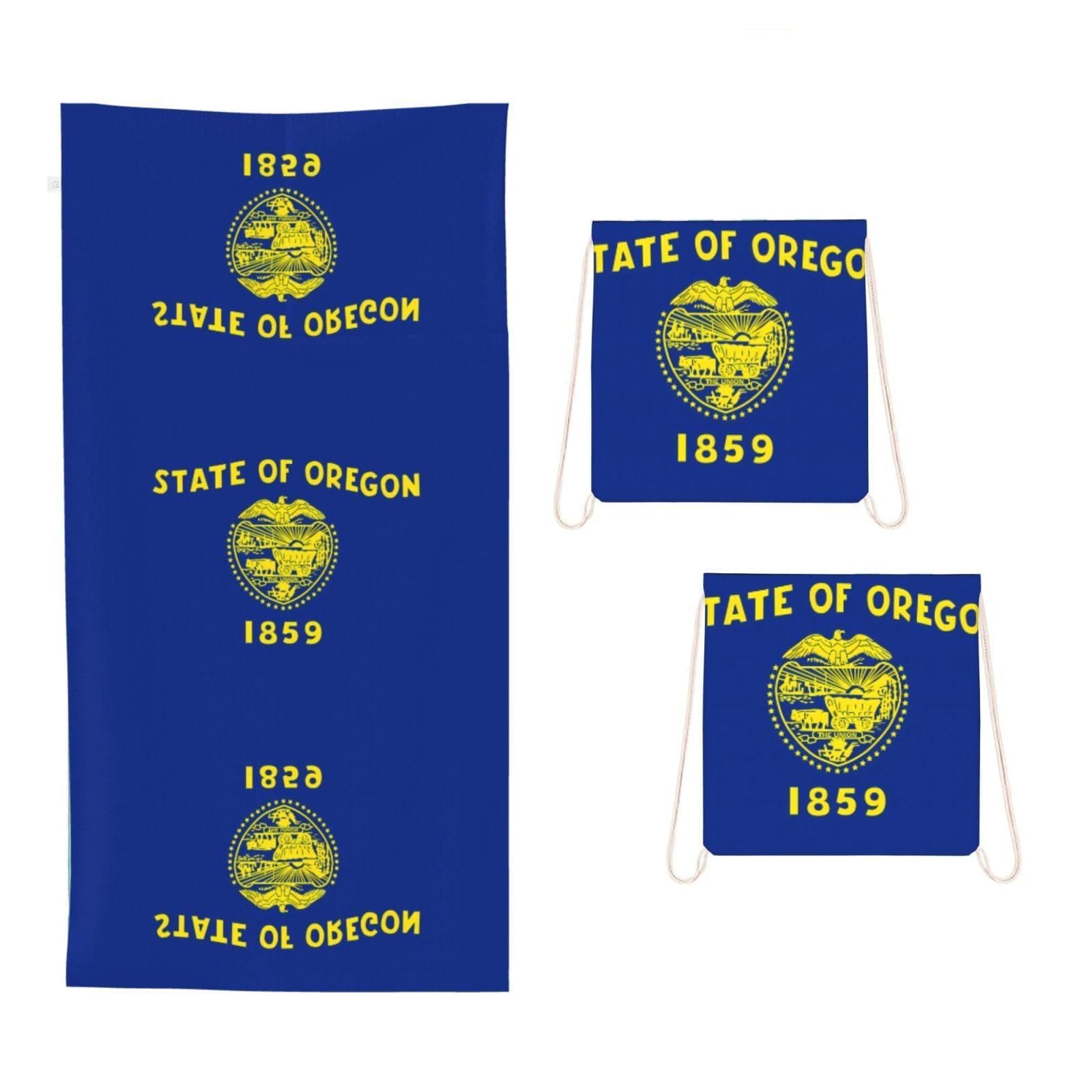 CNTDBU Oregon State Flag 2 in 1 Packable Towel Bag-Large Beach Towel with Stuff Sack, Super Absorbent Microfiber Travel Towel for Pool