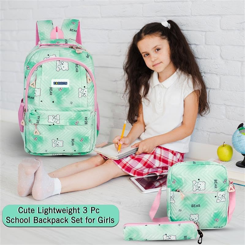 Image of Storite 3 PCS Kids School Backpack Set for Girls & Boys | 17 Inch Lightweight Backpack with Lunch Box & Pencil Case | Bear Print School Bag for Elementary, Middle & High School