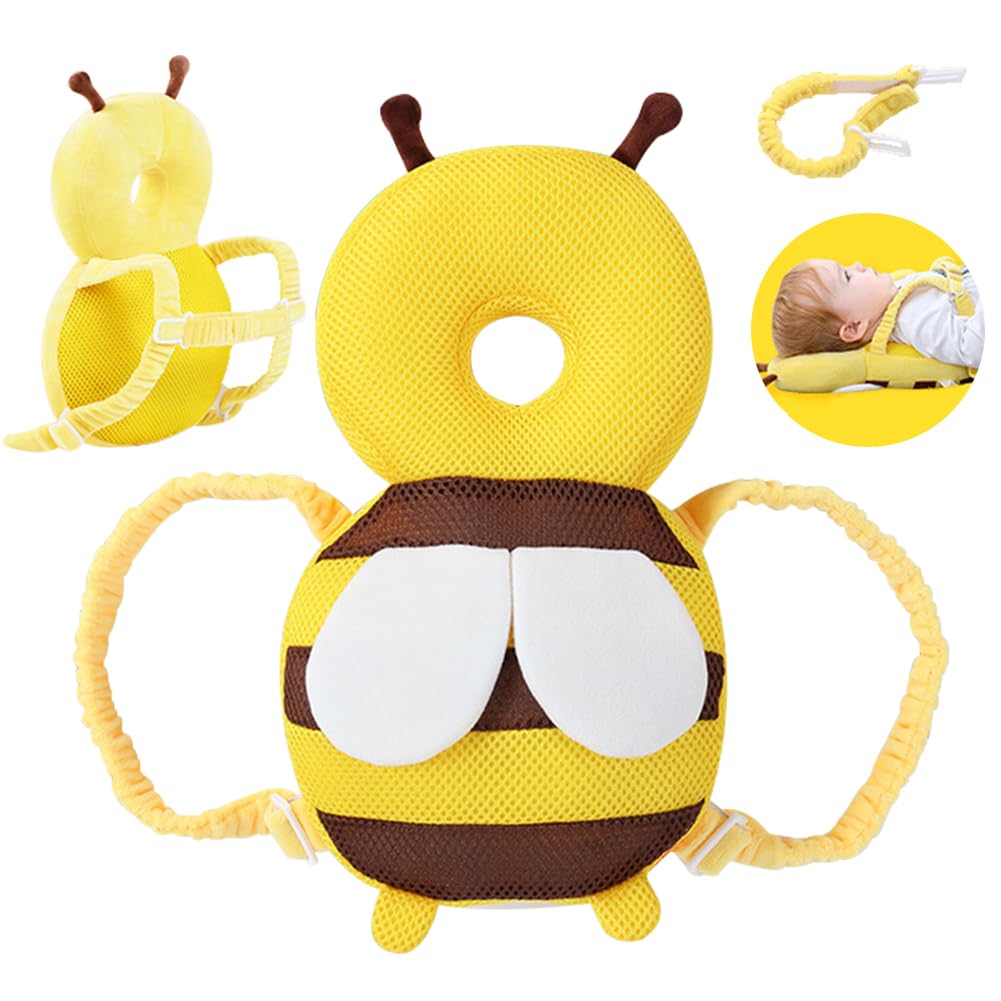 Protection de Tête pour Bébé, Doux Respirant Réglable Protection de Tête de Bébé, Peluche Protection Bebe, Coussin Anti Chute Bébé, Protège Tête et Dos en Peluche pour Ramper et Marcher