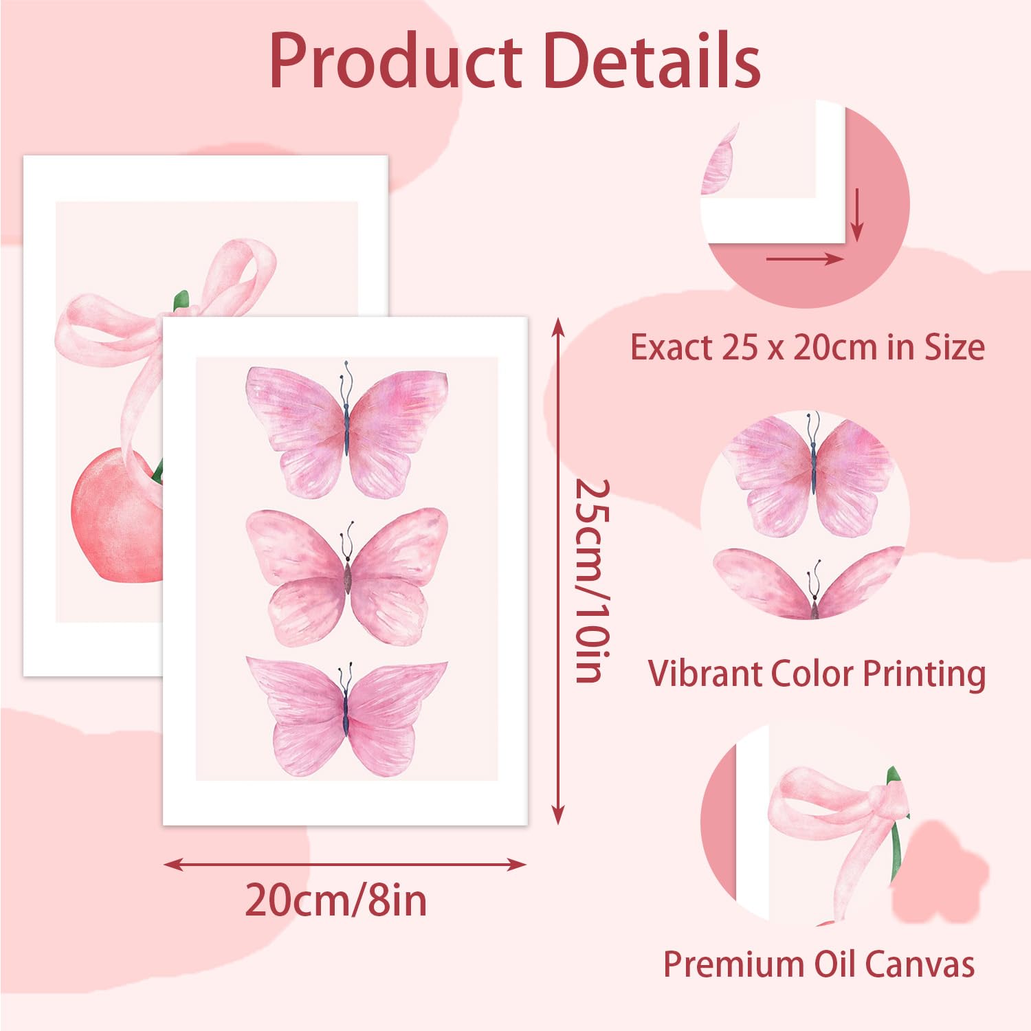 HOGEBIG Arte da parete rosa con tema moda per camera da letto, set di 6 stampe con arte di Parigi, profumo, rossetto, fiori, poster su tela per la decorazione della camera da