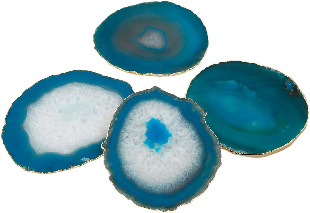 Nupuyai Polished Agate Geode Slices Cup Mats Coasters for Drinks Set of 2, Natural Stone Slab Place Cards for Wedding, Decorative Stone for Home Decoration 3-4 inches - Image 2