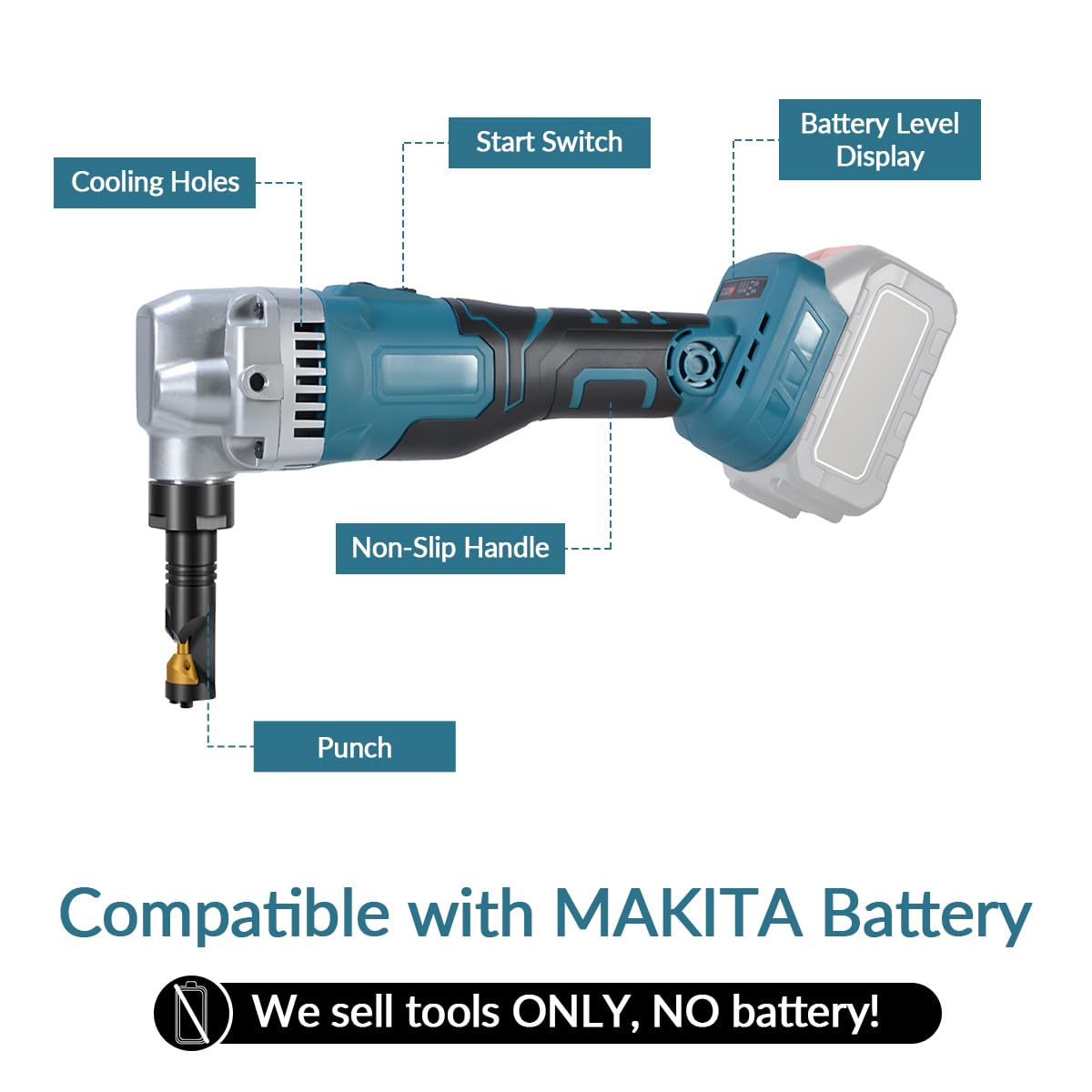 Blechknabber Kompatibel mit Makita 18v Akku, 360° Drehbarer Knabberkopf, 3 Geschwindigkeiten Einstellbar Knabber, Metallschere Blechknabber Zum Schneiden Von Edelstahl, Aluminium