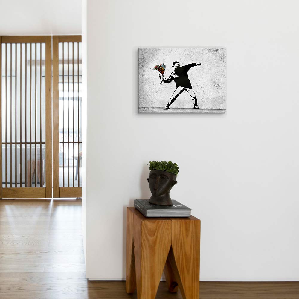 Amazon.co.jp: 7CANVAS Banksy バンクシー 花を捨てる少年 ポスター