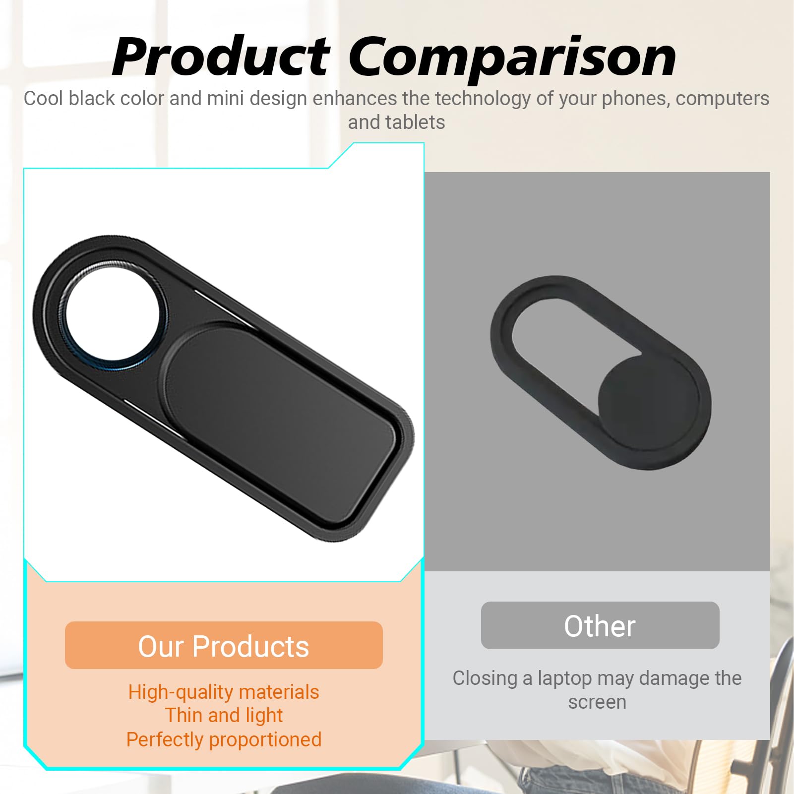 4 Pezzi Copertura Webcam, Copri Webcam per Privacy della Camera del Laptop e del Telefono, Protezione per la Privacy, per Laptop, Computer Portatile, Phone, Tablet, Smartphones, Noteboook (Nero)