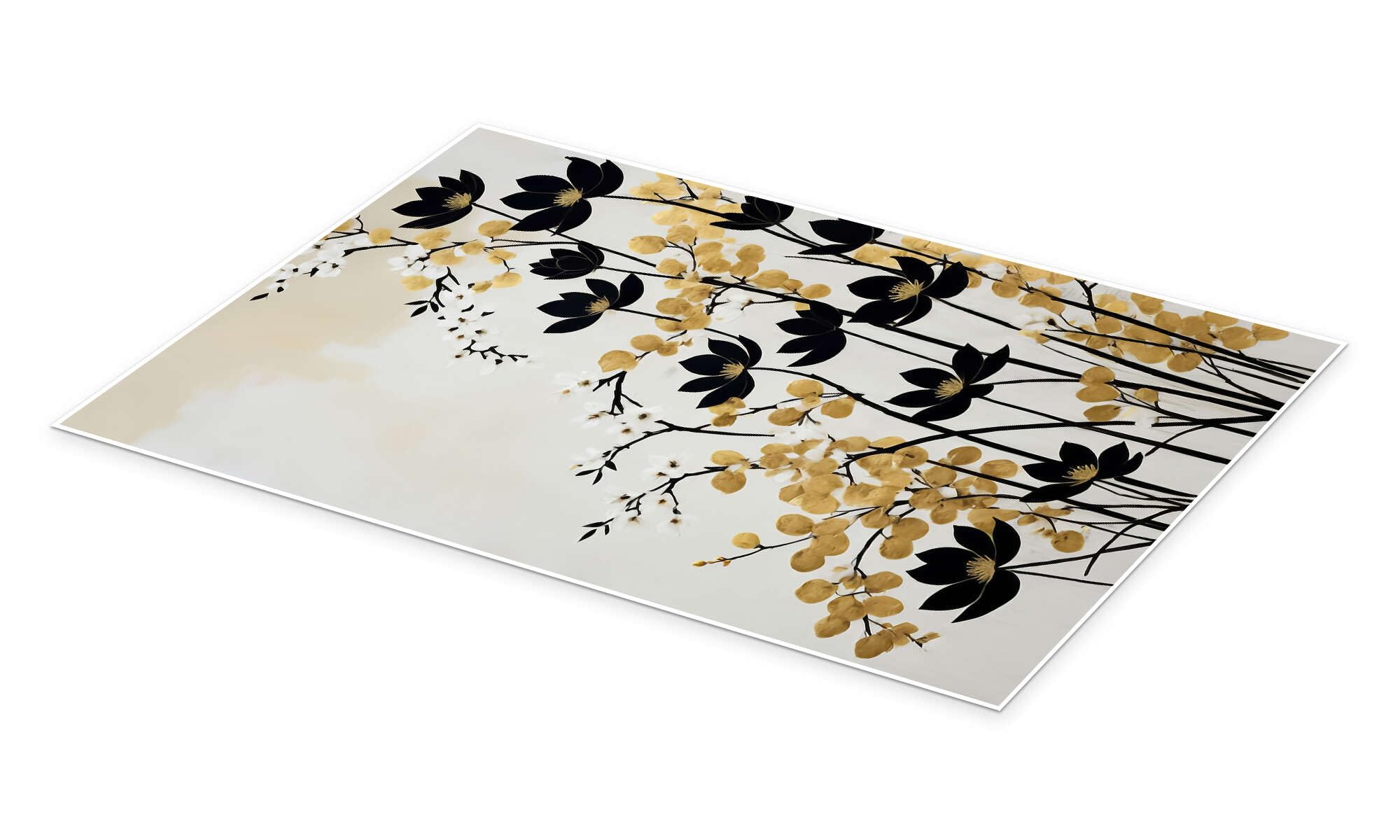 Black Flowers Plakat | 100 x 150 cm Mango Art Złoty Obrazy Dekoracja ścienna