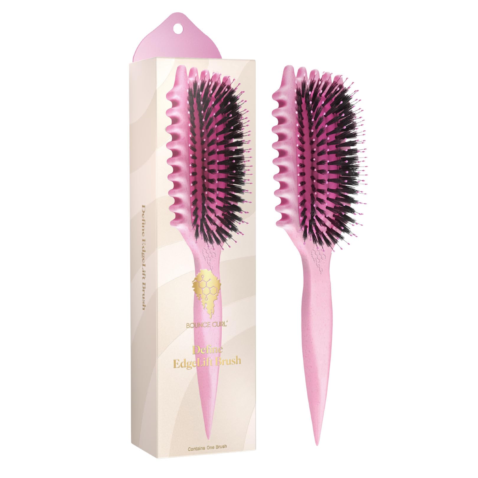 Bounce Curl Define EdgeLift Brush, 5-in-1 Tool for Effortlessly Defined Curls, Waves & Coils, Reduces Frizz - Pink