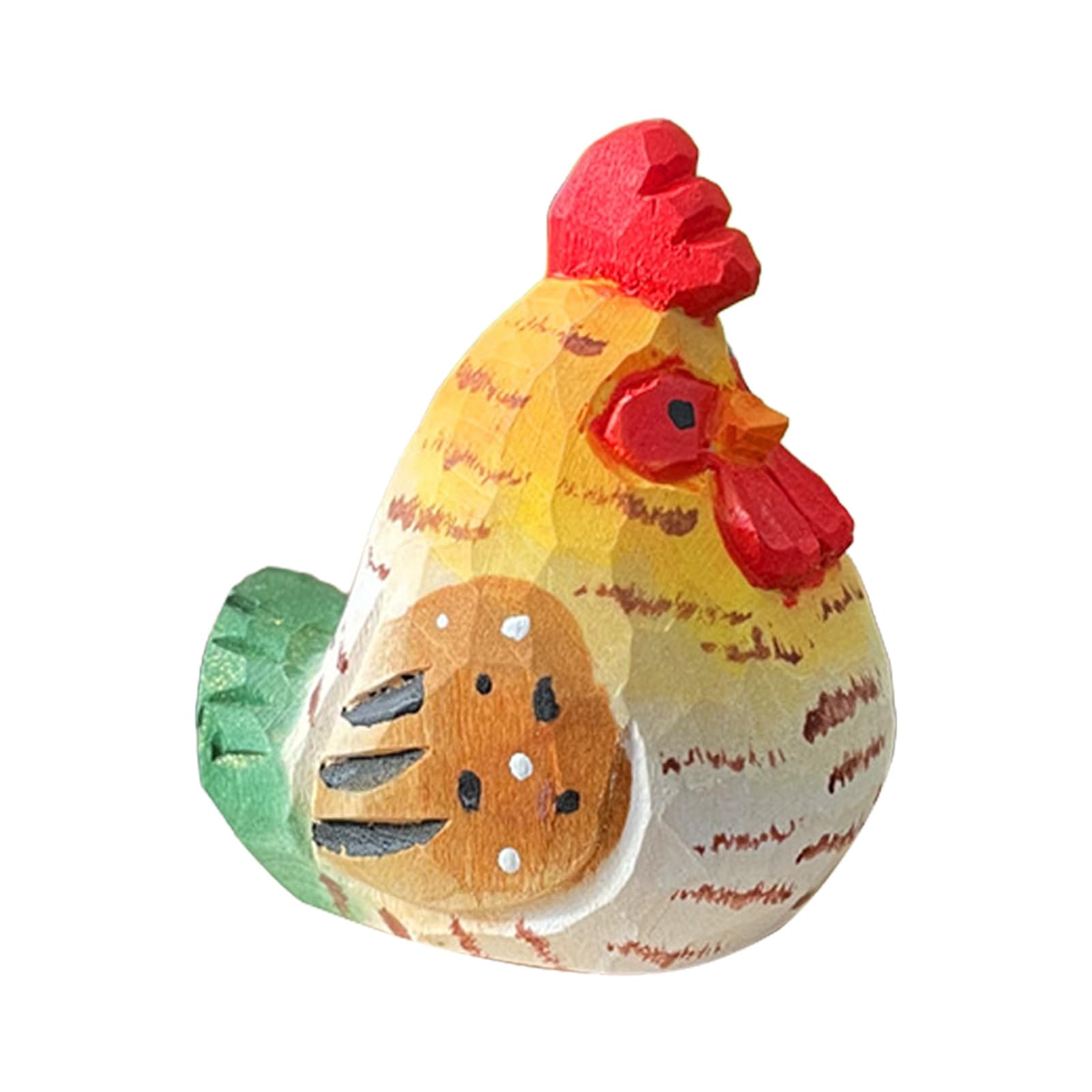 pidodou Hand-Carved Wooden Rooster Figurine, Rustic Farmhouse Chicken Animal Statue, Decor Ornament for Shelf Desk Kitchen & Gift Giving A Onesize