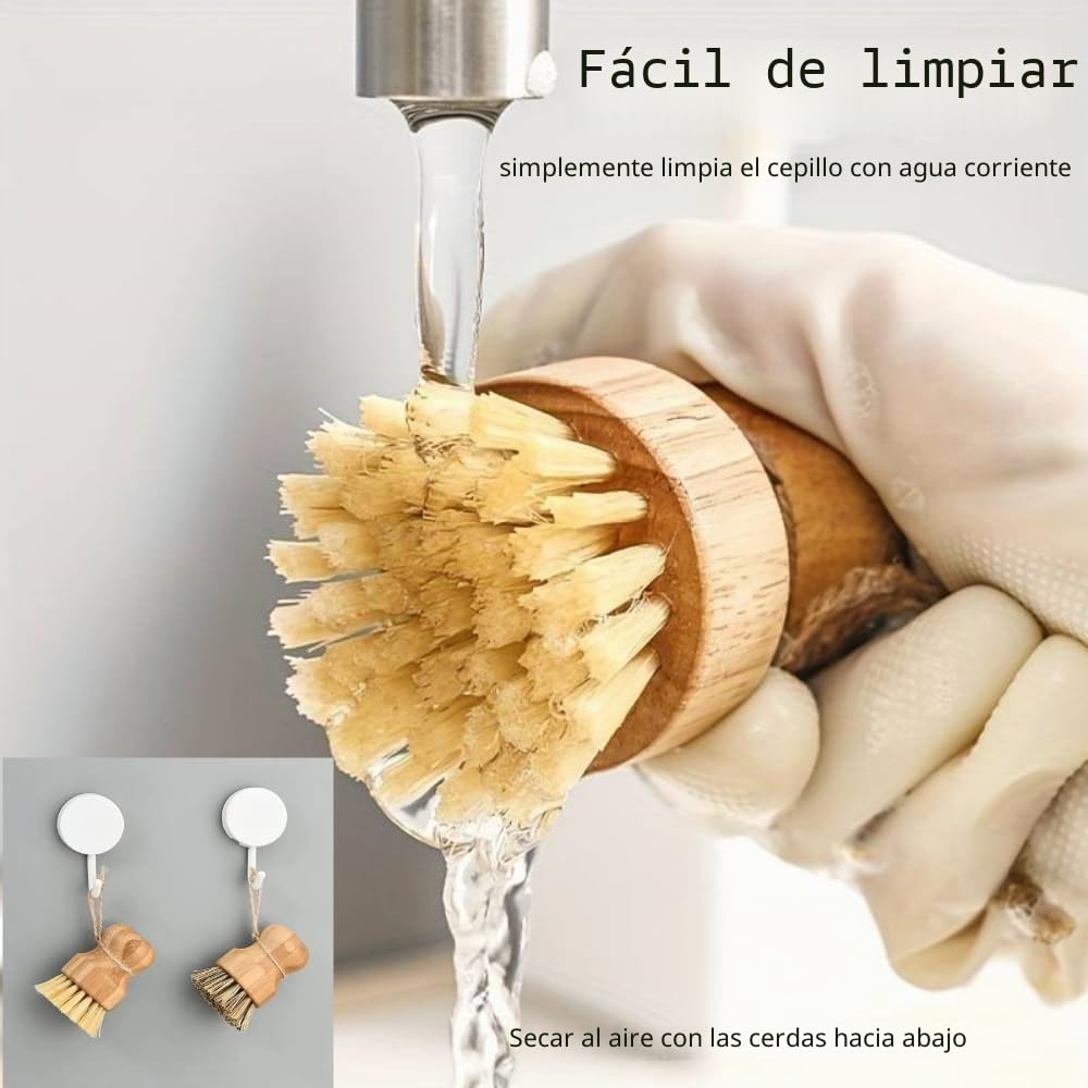 Cepillo de Madera para Ollas, Platos, Frutas y Fregadero - 2 Piezas