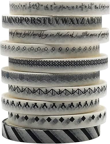 ZMLSED Juego de cintas washi delgadas de 0.197 in de ancho, 10 rollos de cintas decorativas minimalistas de estilo blanco y negro japonés para disponible en Yaxa Colombia