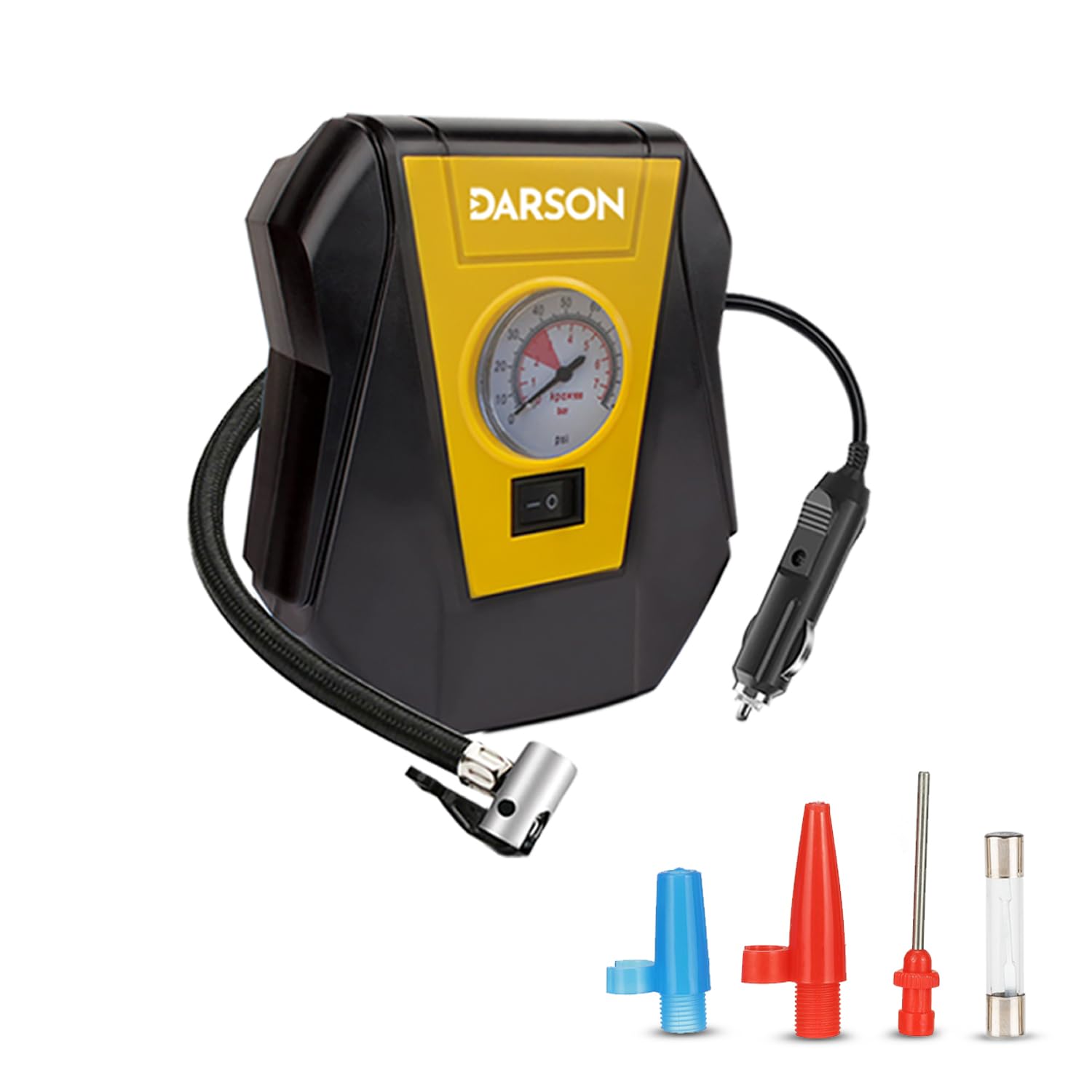 Darson TID-100 Tyre Inflator for Car - 12V Car Port and 100PSI Portable Air Compressor for Cars, Bike, Bicycle and Football - Fast Inflation Speed air inflator for car - Mini Air Compressor