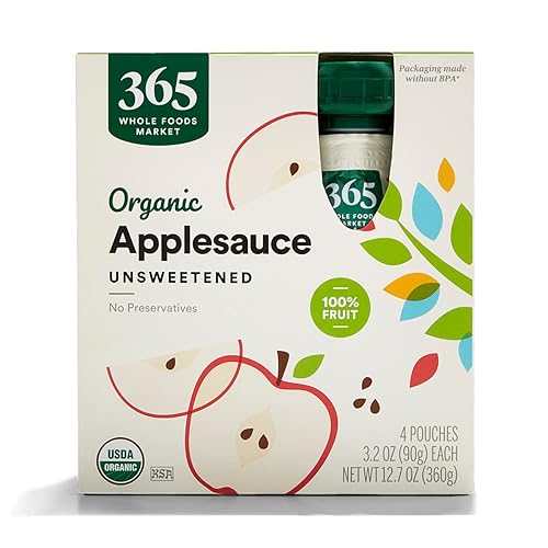 365 by Whole Foods Market, Puré de manzana orgánico sin azúcar, paquete de 4, 3.2 onzas