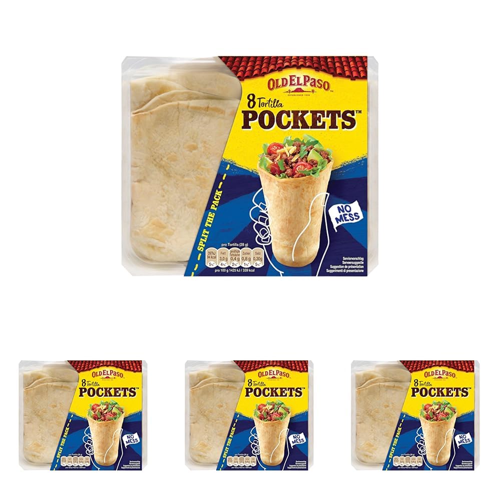 Old El Paso Weizen Tortilla Pockets Mexikanische Wraps mit Boden, 223 g (Packung mit 4)
