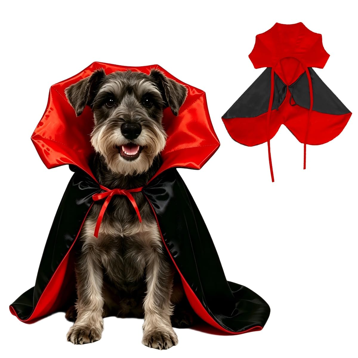 Halloween Dog Costume, Red Black Adjustable Vampire Cape Cloak with Stand-Up Collar, Fancy Dress Outfit for Small Medium Large Dogs, Cats, Puppy, Cosplay Party Pet Clothes