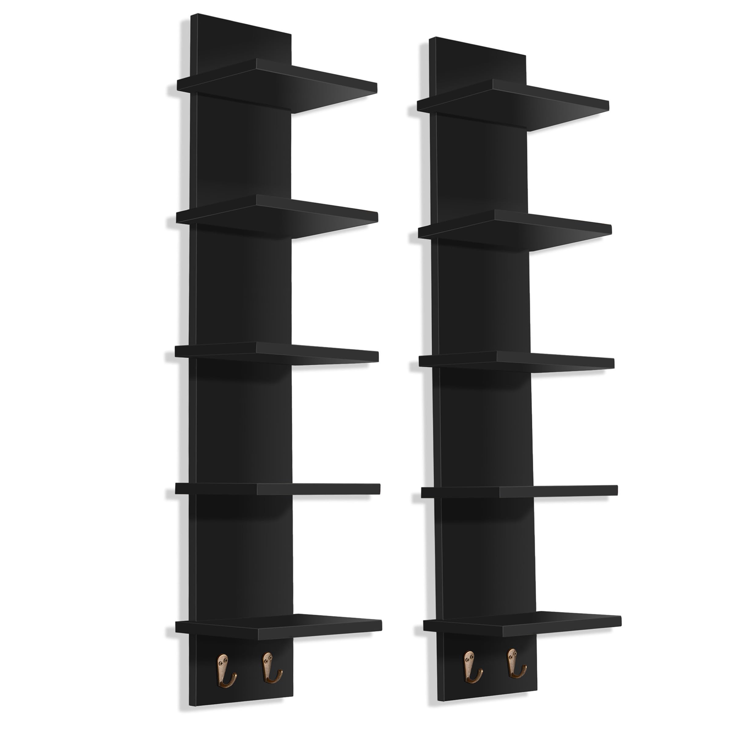 Sorbus 5 Tier Wall Shelf Unit with Hooks, Vertical Column Utility Shelving for Home Decor and Storage Organizer, Wall-Mounted Floating Shelves for