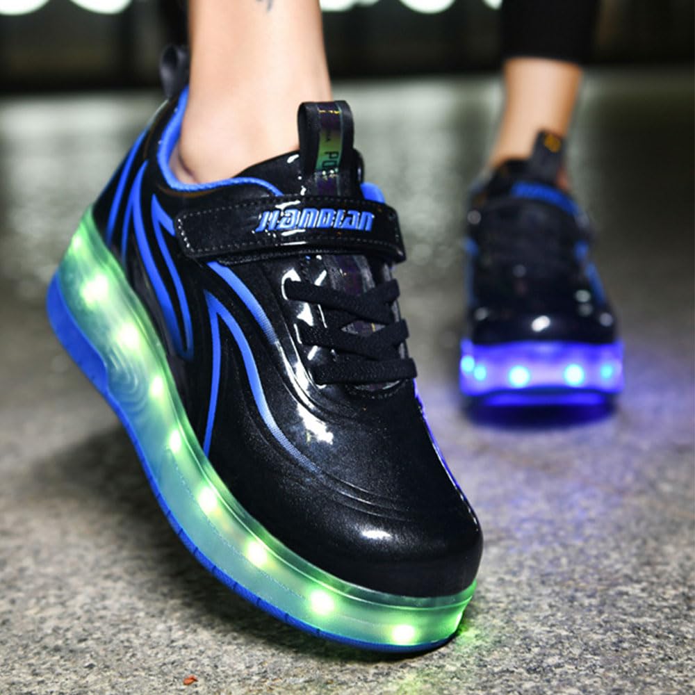 ENEN Zapatos con Ruedas Zapatillas con Dos Ruedas para niños y niña Led Luces Zapatillas con Ruedas - USB Recargar Skateboarding Zapatos Bambas con 2 Ruedas Rosa Azul Blanco 28-41 EU
