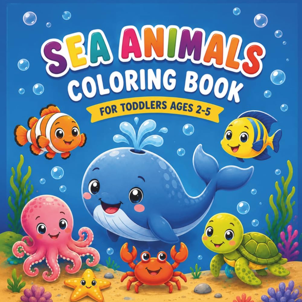 Sea Animals: Simple & cute Animal Coloring Book