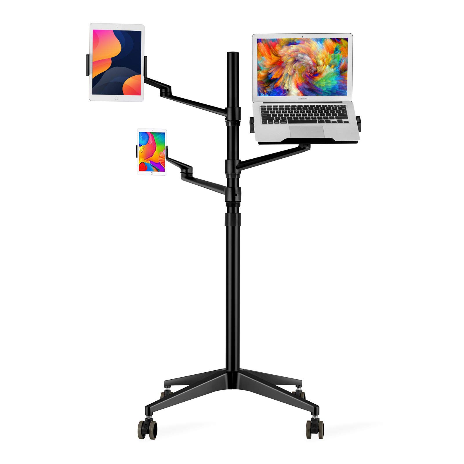 Double arm Height Adjustable Stand Mount with Rolling Wheel for Laptop and Compatible with ipad/Tablet/Ereader (Black)