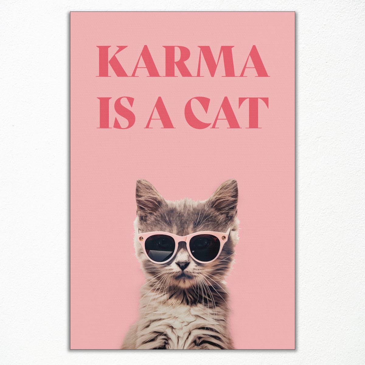 nghtuiyocw Cat Canvas Wall Art, Cute Pussycat Wearing Glasses Aesthetic Pink Poster, Funny Animal Print Painting, Modern Preppy Karma Is A Cat Picture