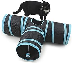 Tunnel for Cats, Bunny Tunnel, 2-Way Cat Tunnel, Cat Toys, Pet Toys, Rabbits, Dogs, Pets, Cats, Suitable for Indoor and Outdoor Use, Foldable Crinkle (Blue, Style T)