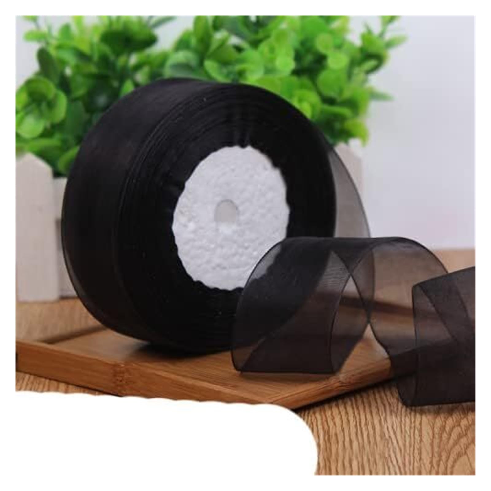 rolki wstążek z organzy, Wstążka do pakowania prezentów z organzy wielokolorowa 12-50 mm 50 jardów(Black,15MM)