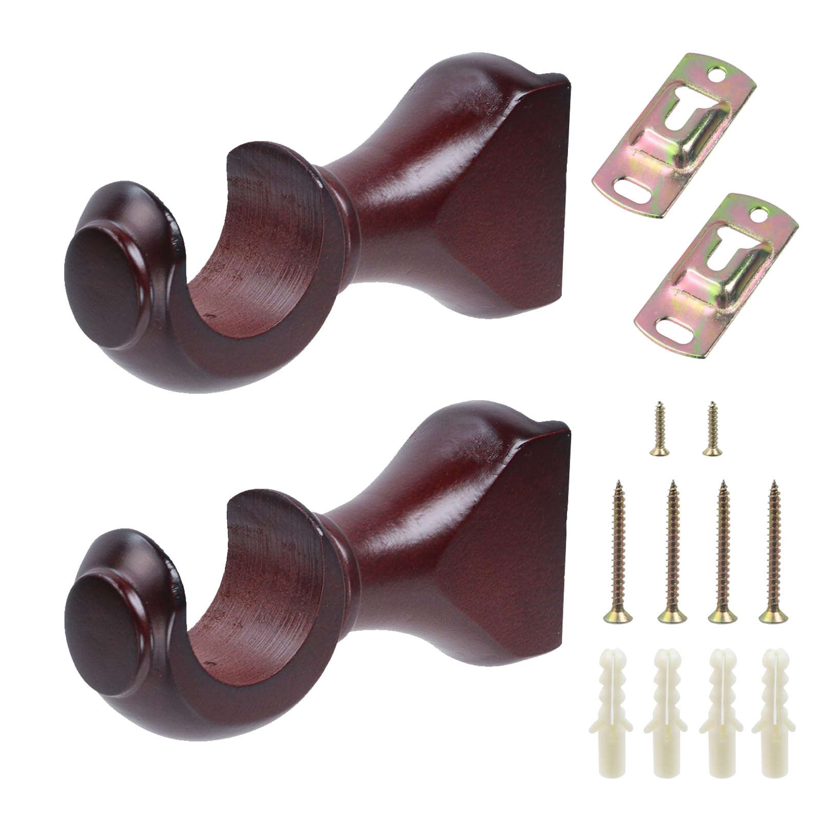 Antrader Wood Curtain Rod Brackets,White Support Bracket,Window Curtain Hooks for Curtain Rod1-3/8in(35mm) Diameter,Pack of 2 (Reddish Brown)