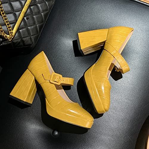 VOKLIN Women's Fashion Ankle Strap Chunky Block High Heel Dress Pumps Square Toe Patry Mary Jane Pump Shoes2