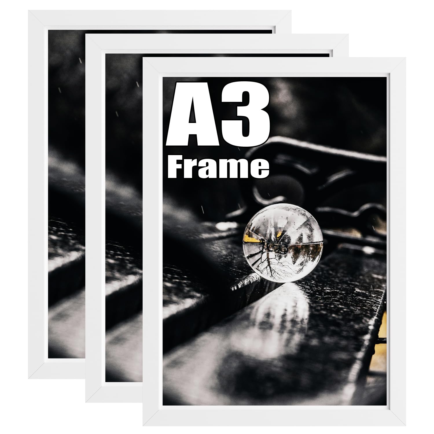 Hiyzaun A3 Picture Frame, Pack of 3 White Poster Frame for A3 Print, 29.7x42cm Photo Frames, Wall Mounted