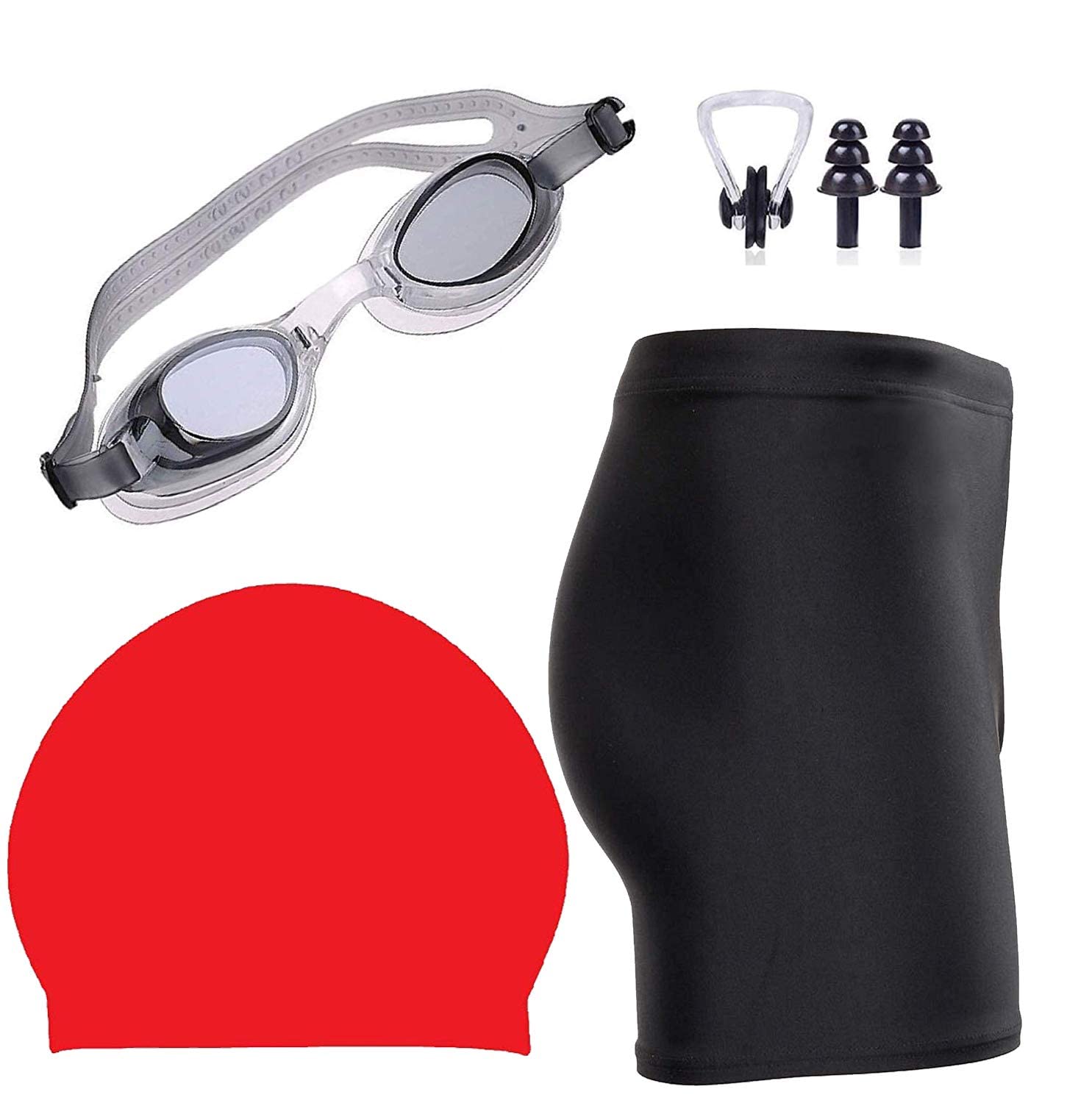 Swimming Combo Kit Regular Fit - 28in to 34in | Goggles, Silicone Cap, 2Pc Ear Plugs, 1 Pc Nose Clip, Swimming Suit- Red-image-35