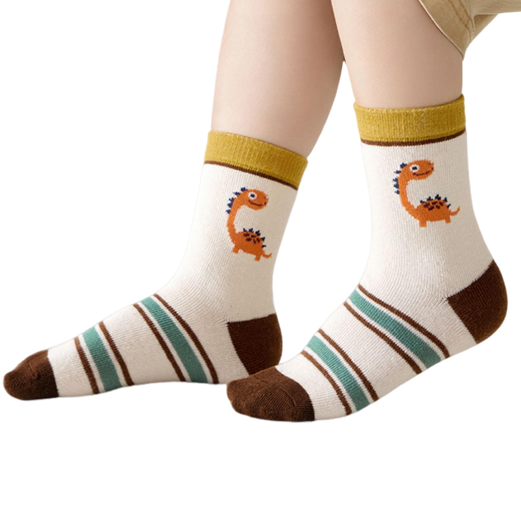 Dinosaur Socks for Boys, Dino Crew Boy Socks 6-8 Years Old with Grips Funky Novelty Cute Fun Dinosaur Gifts for Kids 5 Pairs Style A
