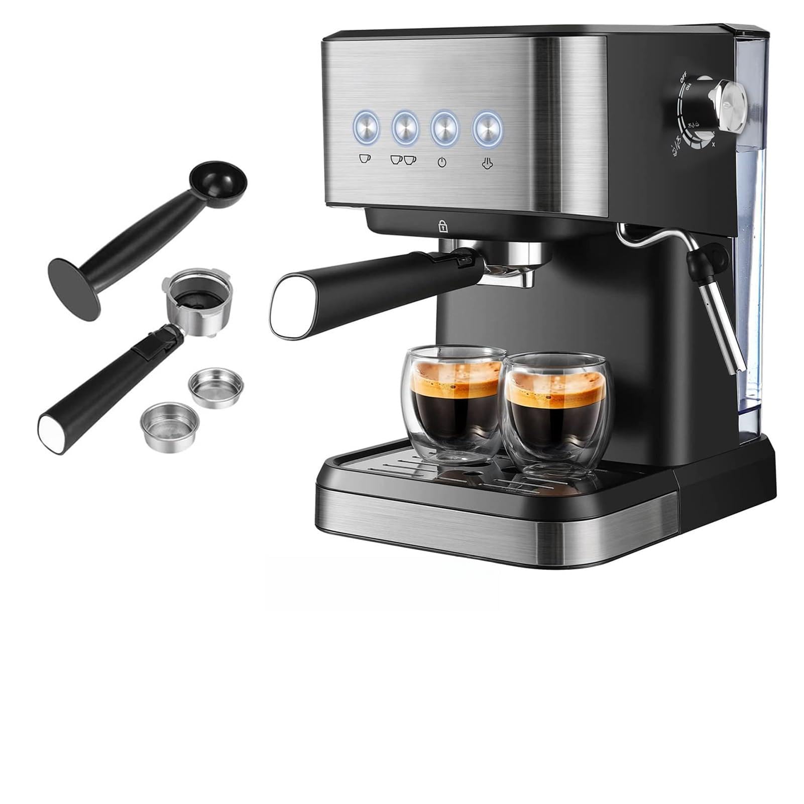 Domary Ekspres 1050 W, 15 Barów, Półautomatyczny Ekspres do Kawy ze Spieniaczem Mleka do Cappuccino Latte