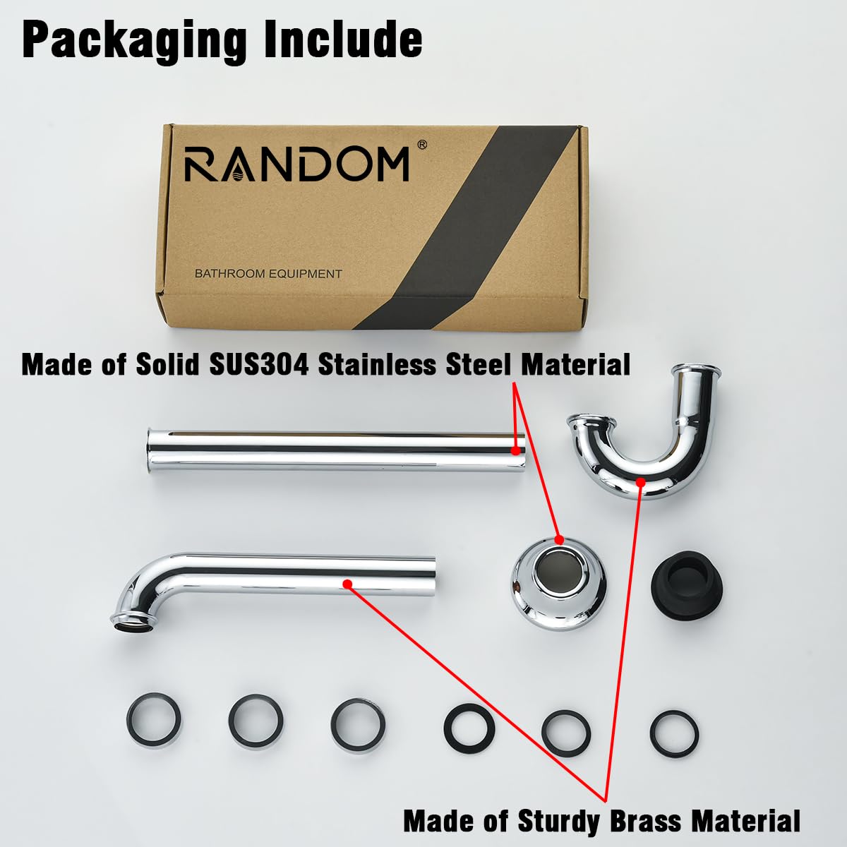 RANDOM RD83555C-L - Trampa para fregadero de baño de latón en forma de U de 1-1/4 pulgadas con tubo de extensión de junta deslizante, botella de drenaje de residuos de altura ajustable, kit de trampa
