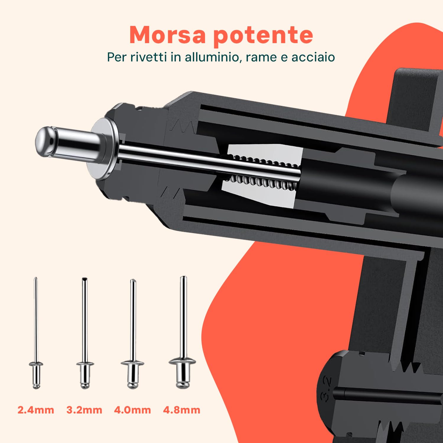 Rivettatrice Manuale 240mm per Rivetti Alluminio Rame Acciaio con Manici Ergonomici