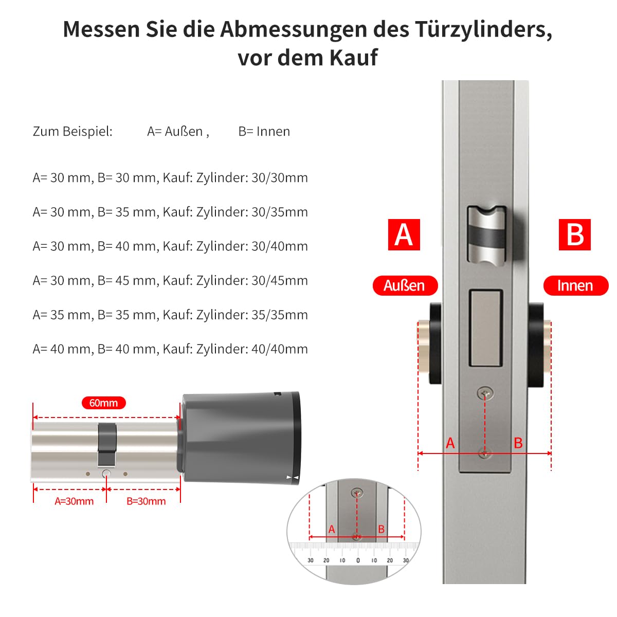 Serrure Porte Connectée Wifi avec Clavier,Cylindre 40/40 | Accès via Code, Cartes, APP,Clés.Pour les portes Airbnb/Bureau/d'entrée/derrière/jardin