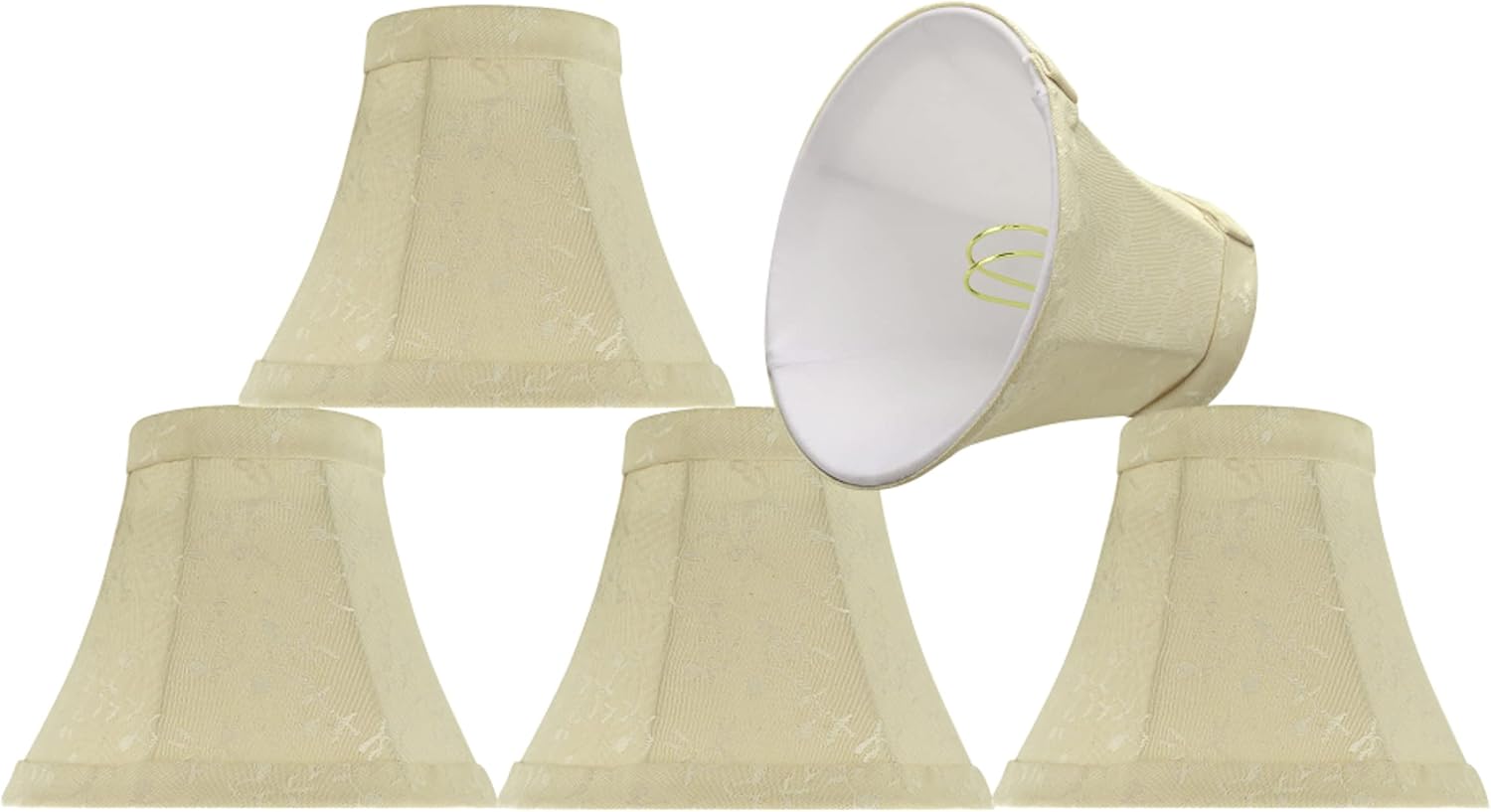 Aspen Creative 30011-5, Bell Clip-On Chandelier Lamp Shade, Butter Crème Checkered Pattern, 3" Top x 6" Bottom x 5" Slant Height, Set of 5