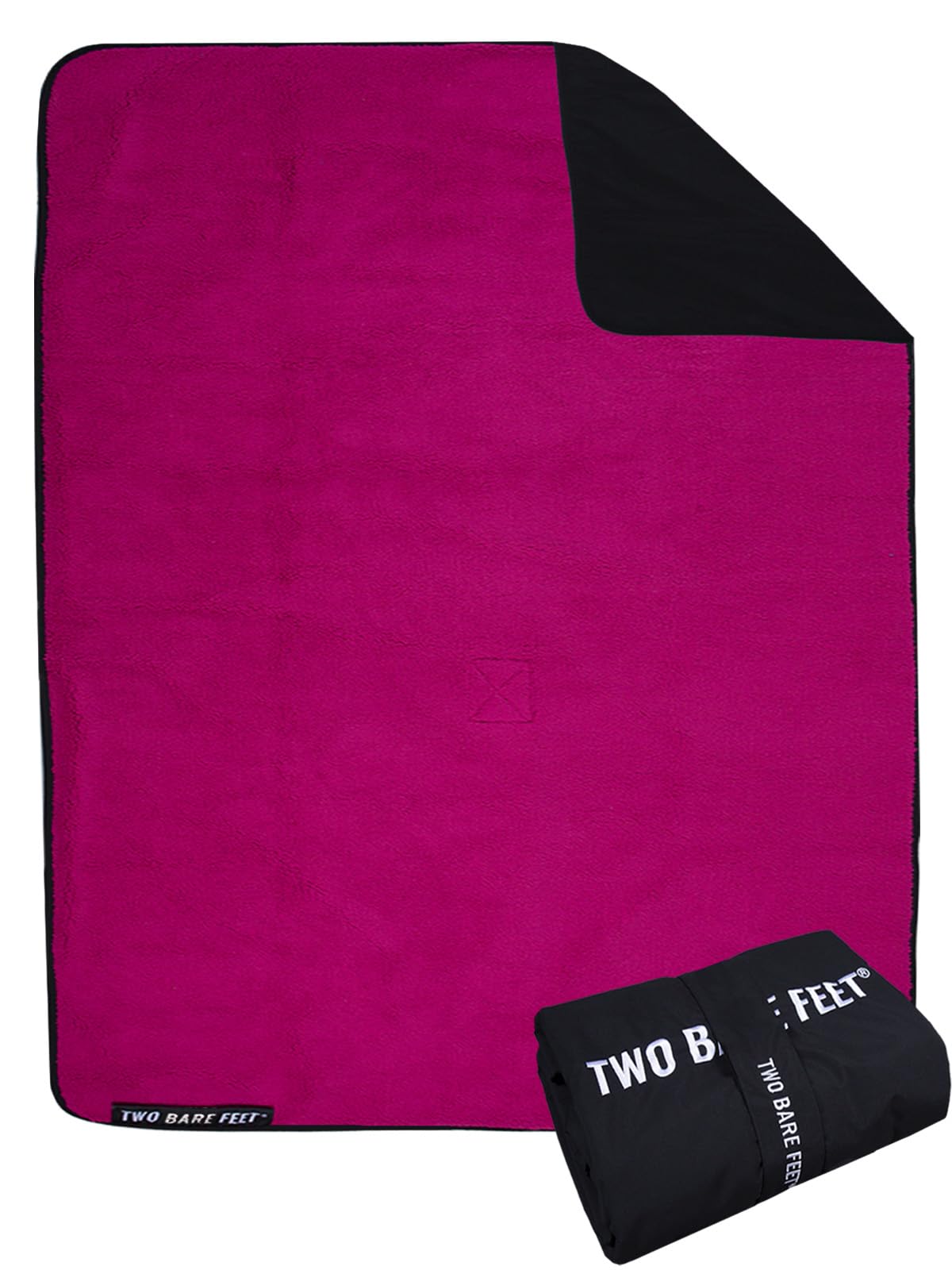Two Bare Feet Black/Raspberry Sherpa Lined Waterproof Beach Travel Blanket For Surf, Swim, Sup, Watersports And Outdoor Sports - Sherpa Fleece, Waterpoof, Roll Up, Portable (, 145Cm X 145Cm)