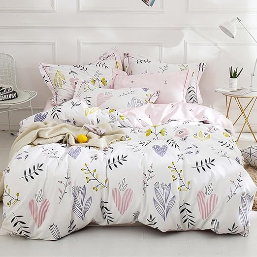 HighBuy Girls Duvet Cover Twin Floral Aesthetic Bedding Set White Pink Premium Cotton Teens Flower Kids Coquette Bedding Set Comforter Cover Soft Branches Boho Bedding Collection Pink